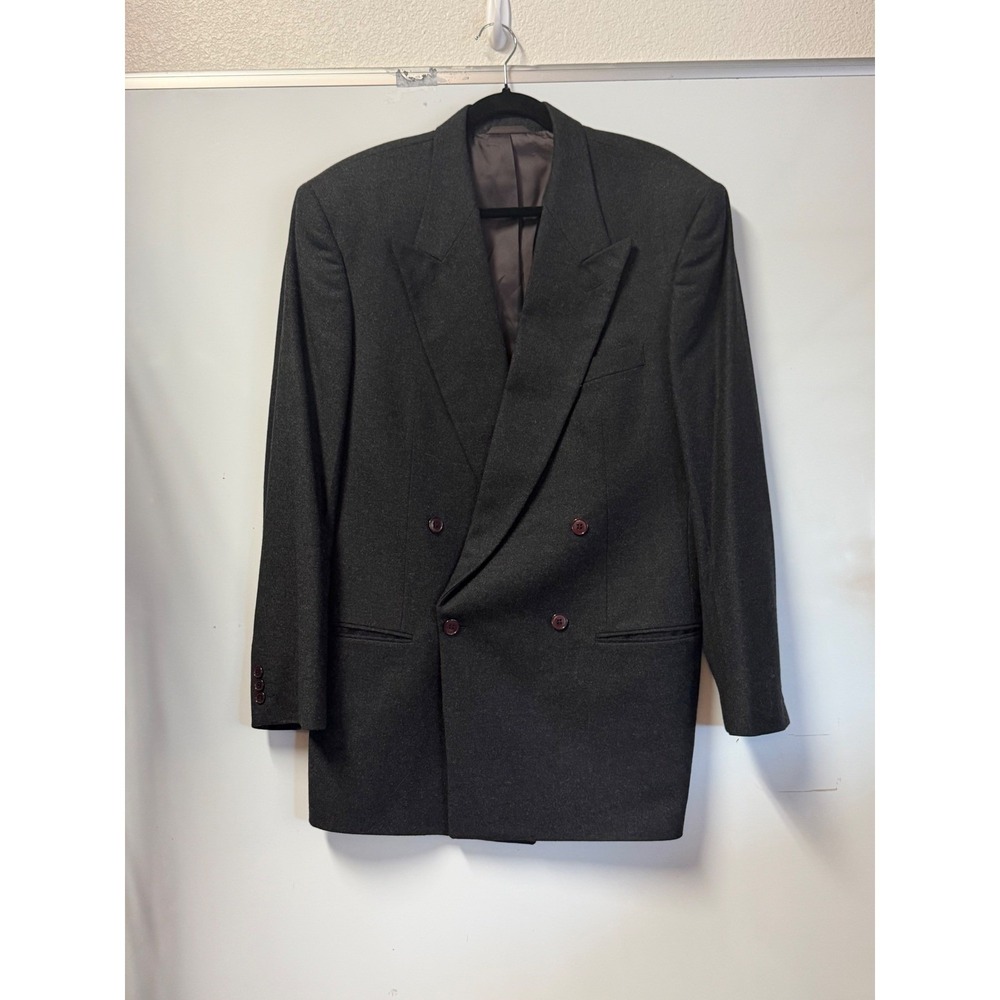 VR Vintage Charcoal Gray Wool Cashmere Double Breasted Blazer Jacket Size 50L